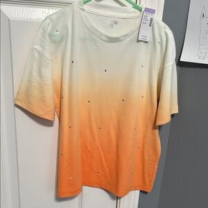 NWT Orange and Cream Ombre Tee with Sparkle Accents
